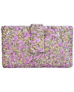 Simitri Hand-Embroidered Sequin Box Clutch - Purple