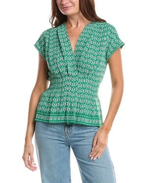 Max Studio Short Sleeve Pleat Front Blouse - Green