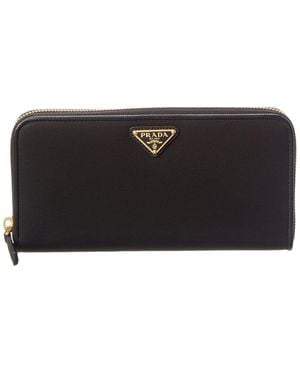 Prada Nylon & Saffiano Leather Zip Around Wallet - Black