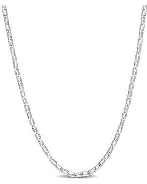Italian Silver Fancy Rectangular Rolo Chain Necklace - Metallic