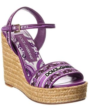 Dolce & Gabbana Majolica Canvas & Leather Wedge Sandal - Purple