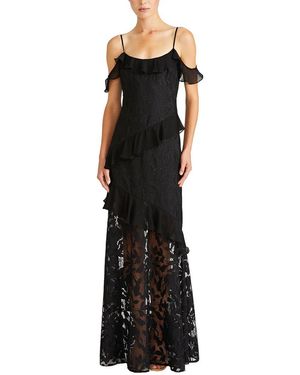 ML Monique Lhuillier Siennaruffle Cold Shoulder Lace Gown Dress - Black