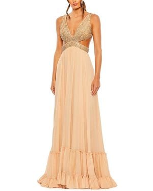 Mac Duggal Lace-Up Rhinestone Gown - Natural