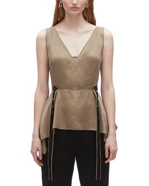 3.1 Phillip Lim V-Neck Sleeveless Flounce Top - Natural