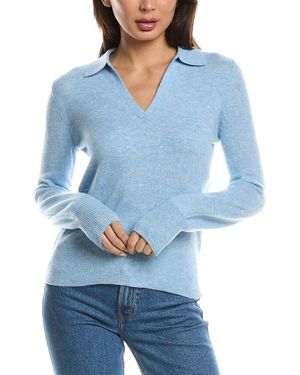 Forte Split Neck 100% Cashmere Polo Jumper - Blue