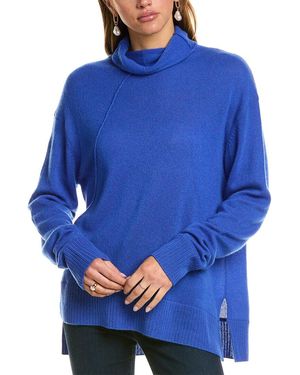 Hannah Rose Asymmetrical Funnel Neck Cashmere Tunic Jumper - Blue