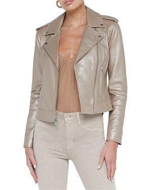 L'Agence Leather Biker Jacket - Brown