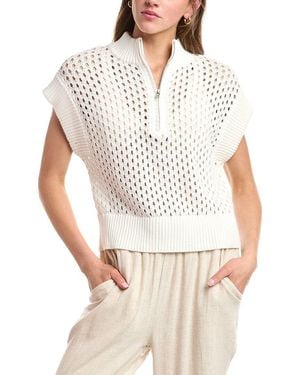 Vintage Havana Open Knit 1/4-Zip Pullover - White