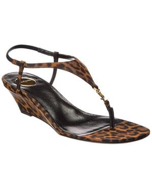 Saint Laurent Cassandra Grosgrain Wedge Sandal - Metallic
