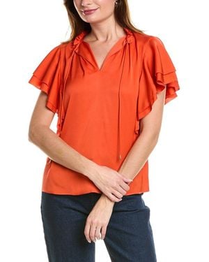 Tahari Tie Silk-Blend Shirt - Orange