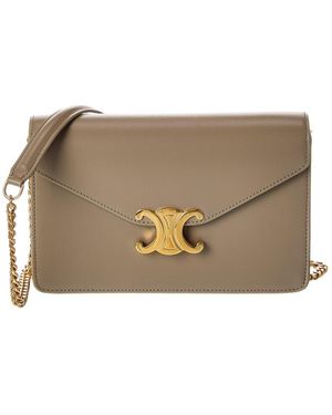 Celine Triomphe Leather Wallet On Chain - Brown