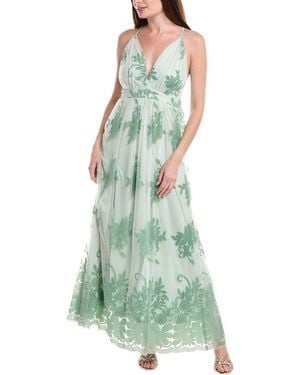 Bebe Flocked Mesh Maxi Dress - Green