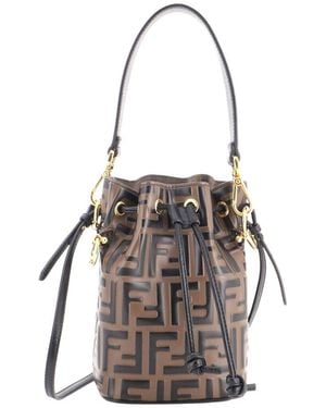 Fendi Zucca Embossed Leather Mon Tresor Bucket Bag Mini (Authentic Pre- Loved) - Multicolor