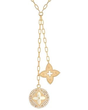 Gabi Rielle 14k Over Silver Pearl Cz Perle D'or Clover Cascade Lariat Necklace - Metallic
