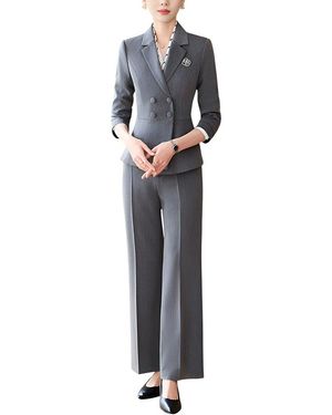 Olivia Taylor 2Pc Blazer & Pant Set - Grey