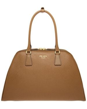 Prada Large Saffiano Leather Top Handle Satchel - Brown