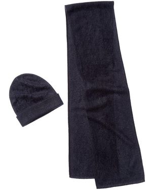 Amicale Cashmere Brushed Cashmere Hat & Scarf Set - Blue