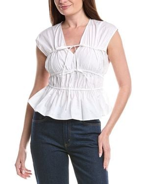Ellen Tracy Shirred Poplin Top - White