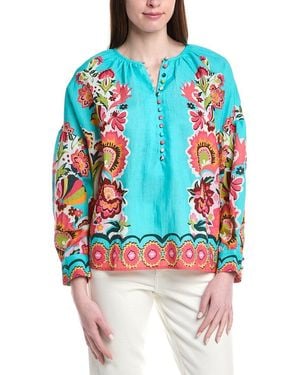CROSBY BY MOLLIE BURCH Bryleigh Linen-Blend Blouse - Blue