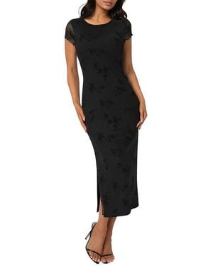 Bebe Flocking Mesh T-Shirt Maxi Dress - Black
