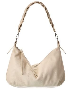 Italian Leather Top Handle Shoulder Bag - Natural