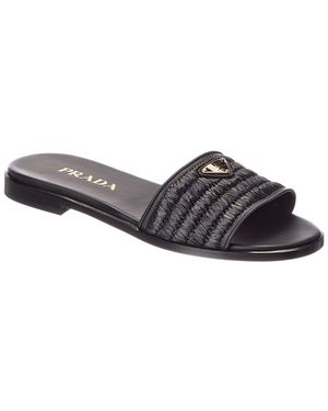 Prada Raffia & Leather Sandal - Black