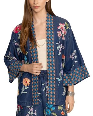 Johnny Was Evangeline Tencel Cropped Kimono - Blue