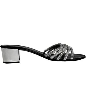 Giuseppe Zanotti Leather Rhinestone-Embellished Slide Sandal Heel (Authentic Pre-Loved) - Black