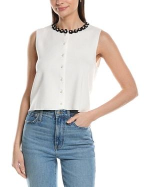 Ellen Tracy Crochet Flower Trim Jumper Vest - Blue