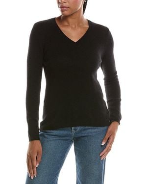 Forte Basic V-Neck 100% Cashmere Pullover - Black