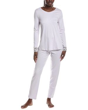 Hanro 2Pc Floral Tulle Pajama Set - White