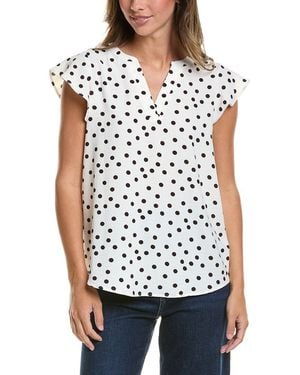 Adrianna Papell Printed Texture Airflow Woven Blouse - White