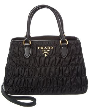 Prada Logo Nylon & Leather Tote - Black