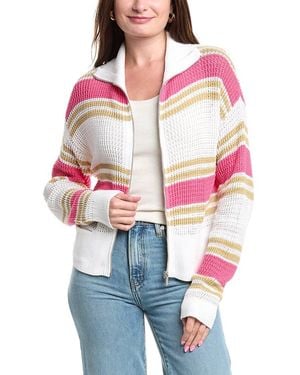 NIC+ZOE Nic+zoe Mixed Stripe Zip Front Jumper Jacket - Pink