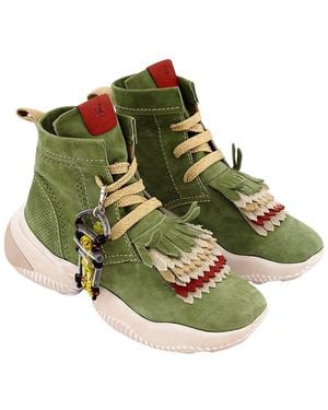 Hogan Fringe-Trimmed Lace-Up Leather Boot - Green