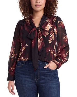 Anne Klein Plus Mixed Media Bow Top - Red