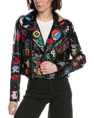 Alice + Olivia X Grateful Dead Cody Cropped Moto Jacket - Black