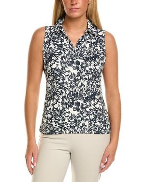 Stella Parker Ruched Split Neck Polo Shirt - Blue