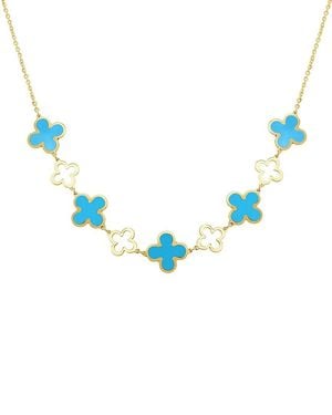 Italian Gold 14K Station Layered Clover Necklace - Blue