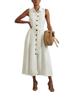 Reiss Heidi Linen-Blend Belted Midi Dress - White