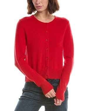 Forte Basic Cropped Button 100% Cashmere Cardigan - Red