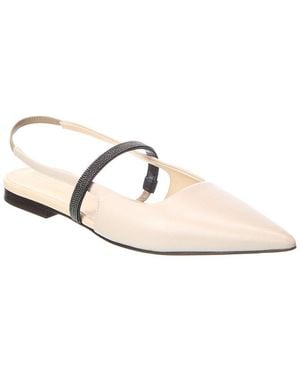 Brunello Cucinelli Leather Slingback Flat - White