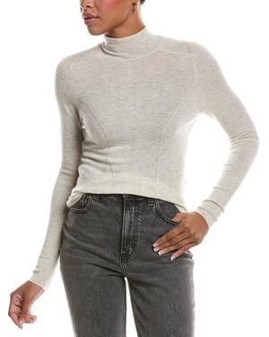 Autumn Cashmere Fitted Fully Fashioned Mock Neck 100% Cashmere Jumper - Grey