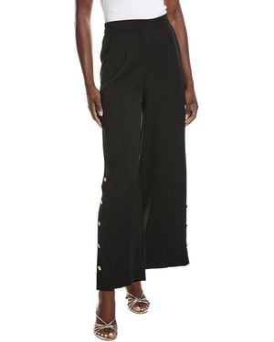 Gracia Wide Leg Half Button Casual Pant - Black