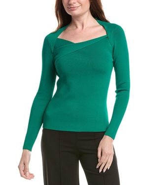 Tahari Novelty Wrap Neck Top - Green