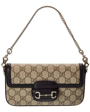 Gucci Horsebit 1955 Mini Gg Supreme Canvas & Leather Shoulder Bag - Metallic