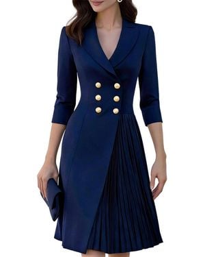 Tedora Long Sleeve Midi Dress - Blue