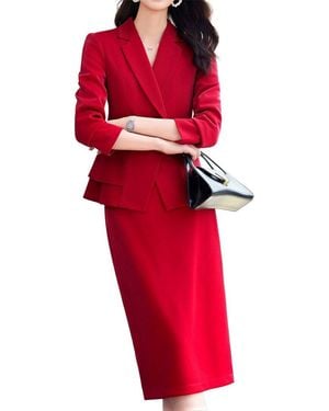 Olivia Taylor 2Pc Jacket & Skirt Set - Red