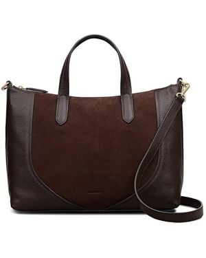 Radley Wood Park Suede Medium Ziptop Grab Leather Tote - Brown