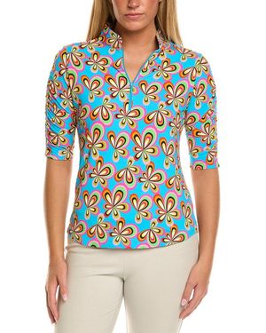 IBKUL Ruched Elbow-Sleeve Polo Top - Blue